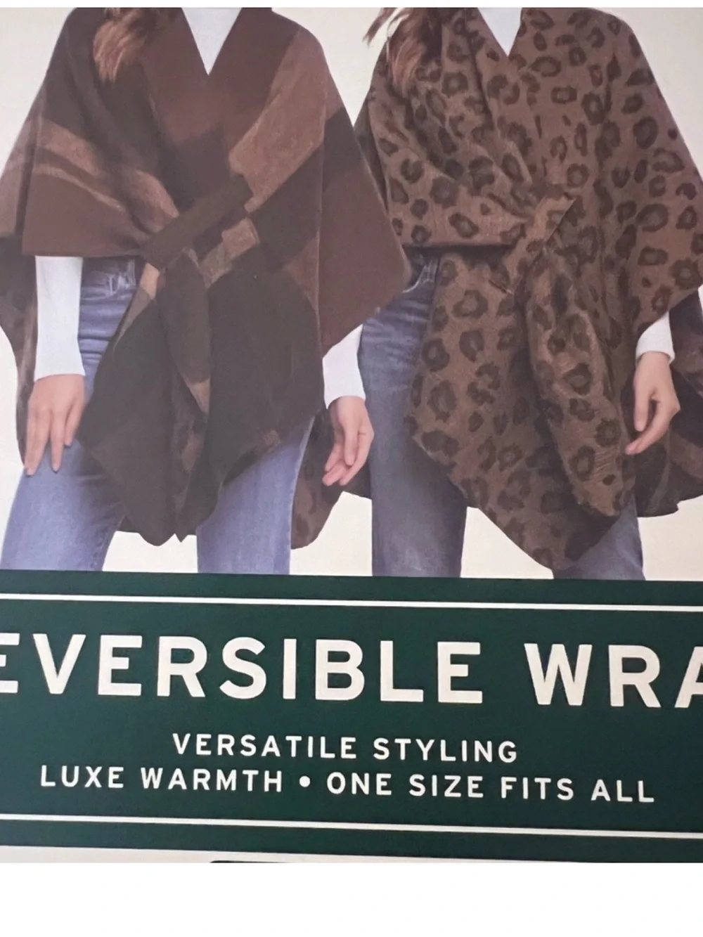 Woolrich Reversible Wrap Poncho Brown Plaid Leopard One Size NWT MSRP $79
